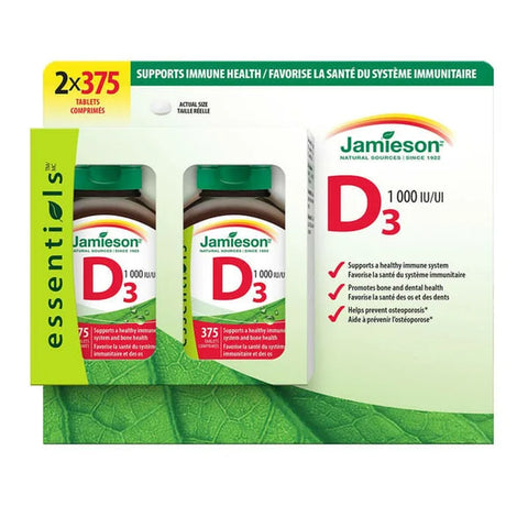 2x Jamieson Vitamin D3 1000 IU, 375 Tablets