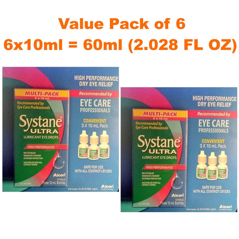 Systane ULTRA Lubricant Eye Drops Value Pack 6 x 10 mL (0.33 FL OZ)-Made in USA
