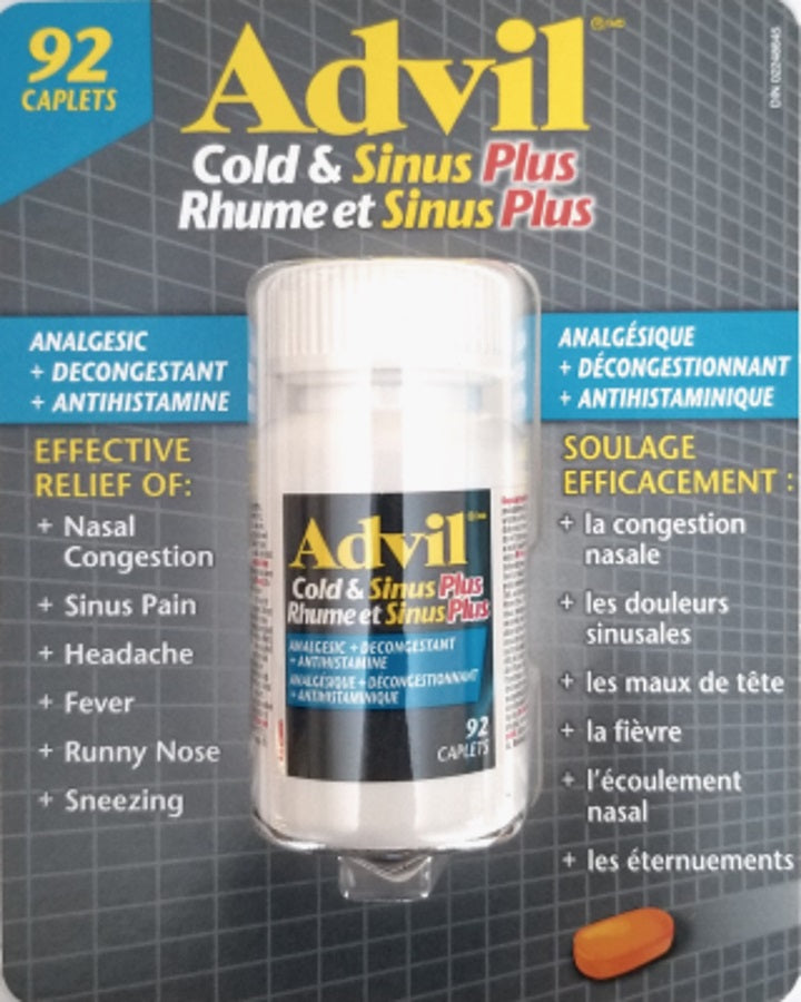 Advil Cold & Sinus Plus Analgesic Decongestant Antihistamine 92 Caplets