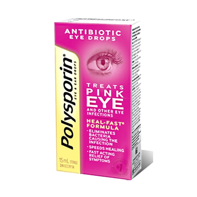 Polysporin Antibiotic Eye Drops Treats Pink Eye Heal-Fast Formula 15ml. FINAL SALE with NO REFUND